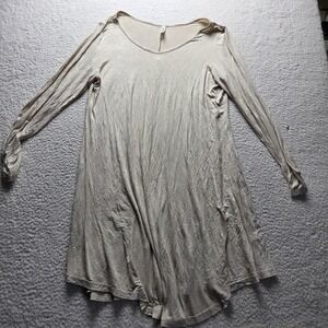 Dearcase Dress Womens 3XL Beige Solid Long Sleeve Scoop Neck Swing Jersey Midi